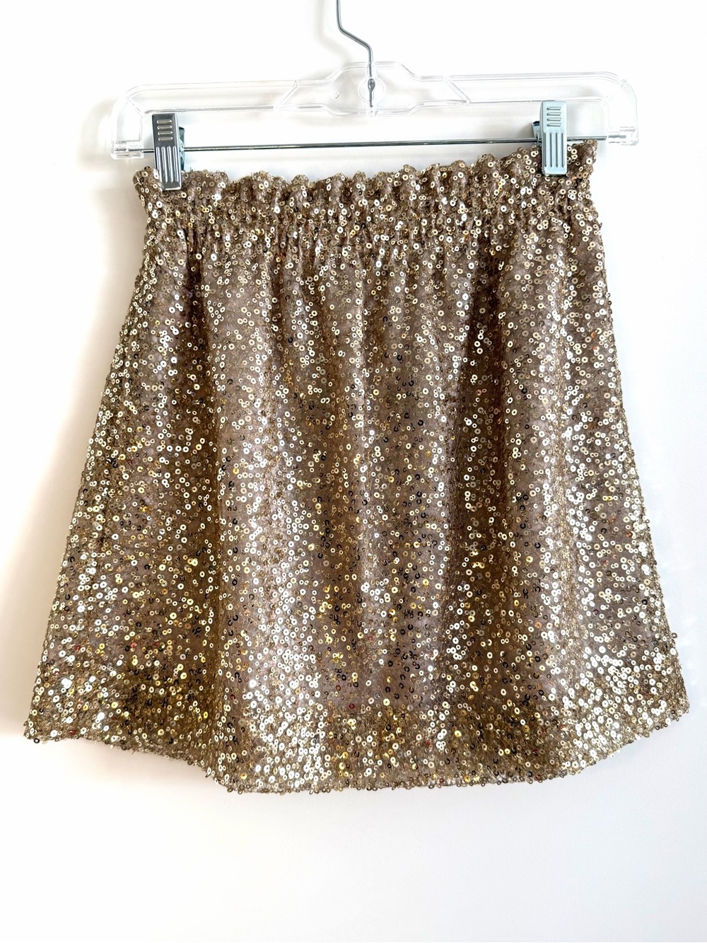 J.CREW Gold Sequin Elastic High Waist A-Line Mini Skirt w/Pockets EUC 00